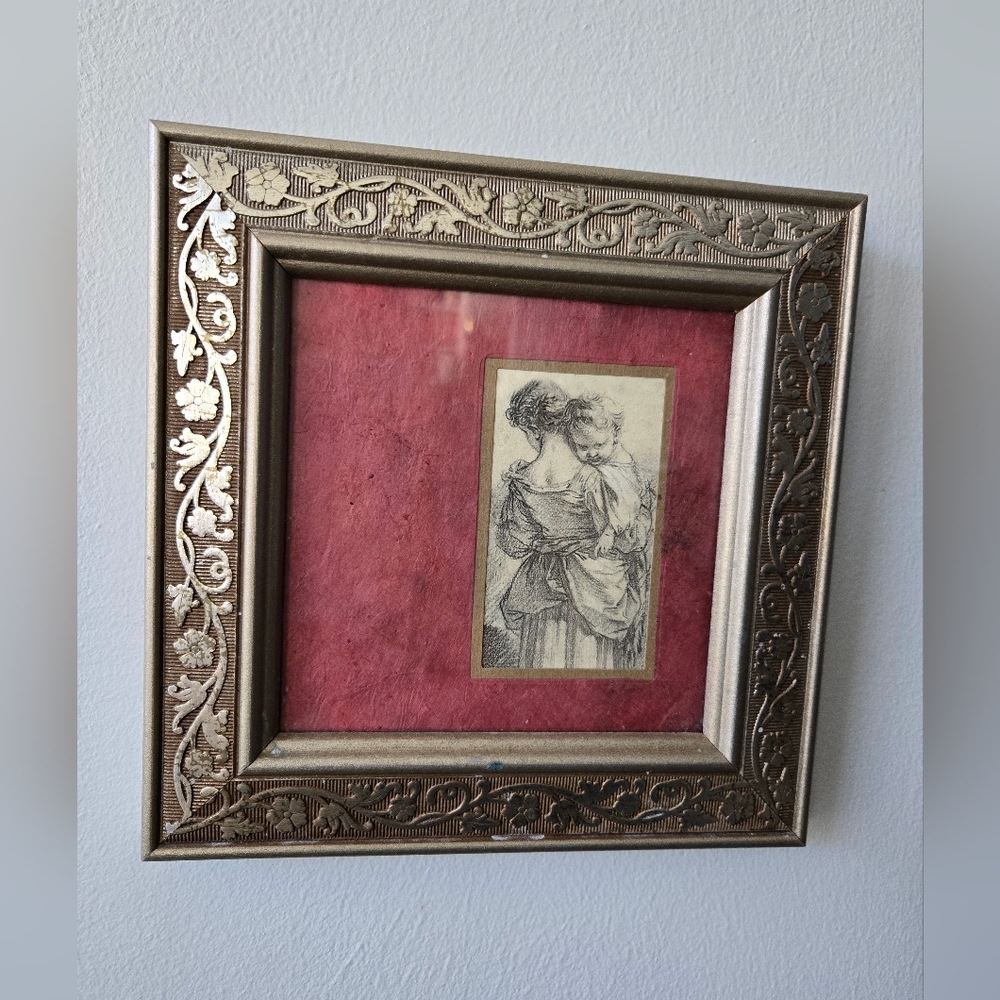 Vintage Mother And Child Sketch Framed Artwork - Picture 2 of 5